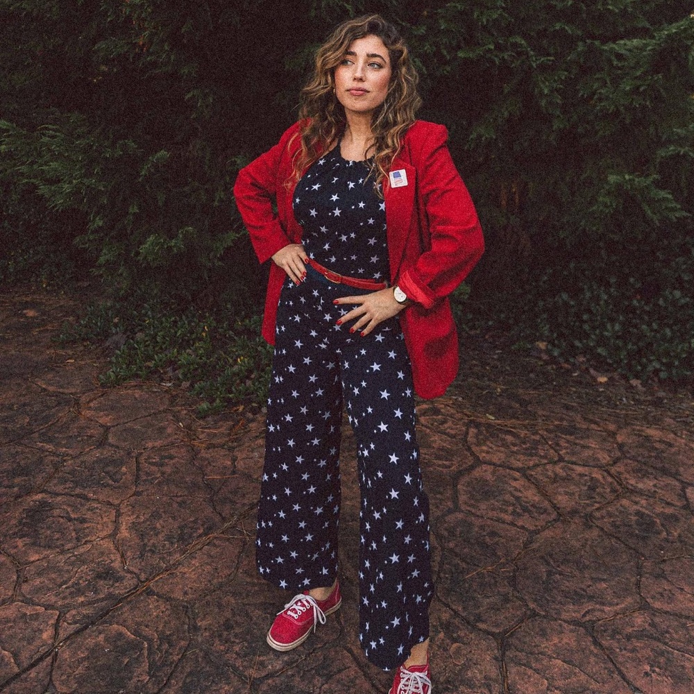 Star patterned Tie Neck jumpsuit - Picture 2 of 6